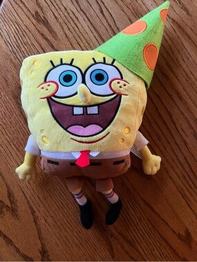 SpongeBob Squarepants Plush with Green Party Hat and Orange Dots